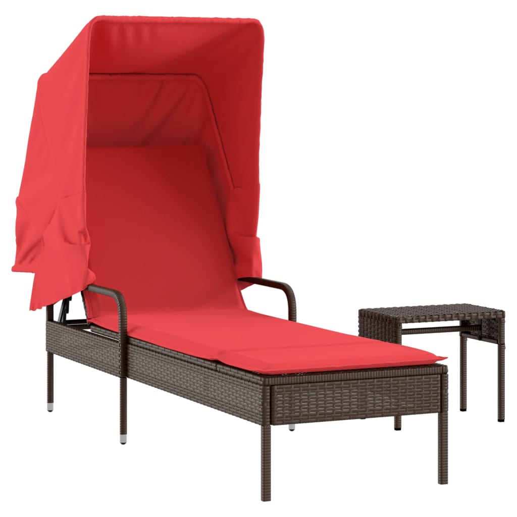 liggestol med baldakin og bord brun polyrattan