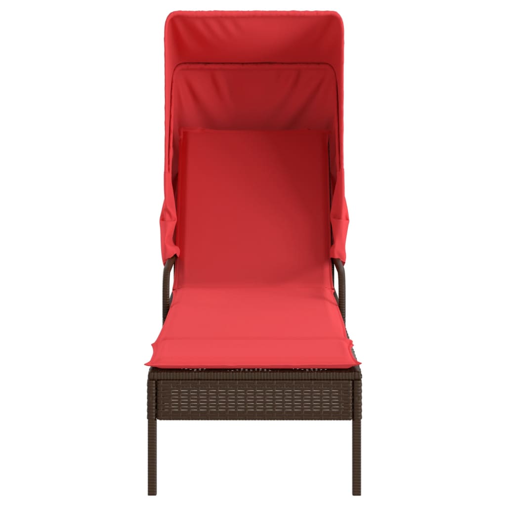 liggestol med baldakin og bord brun polyrattan