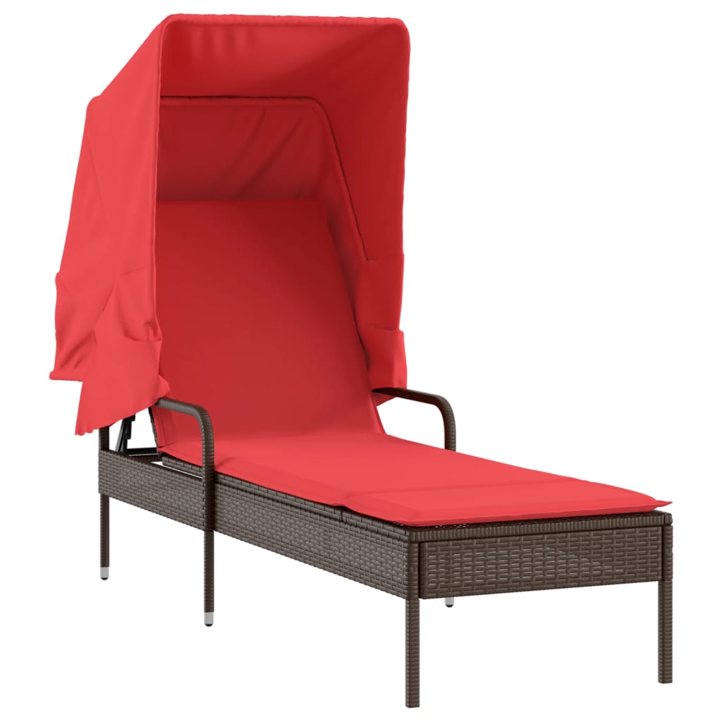 liggestol med baldakin og bord brun polyrattan