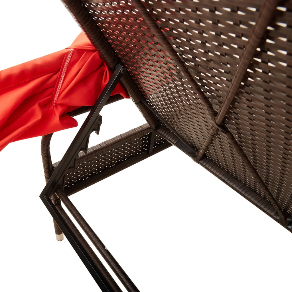 liggestol med baldakin og bord brun polyrattan