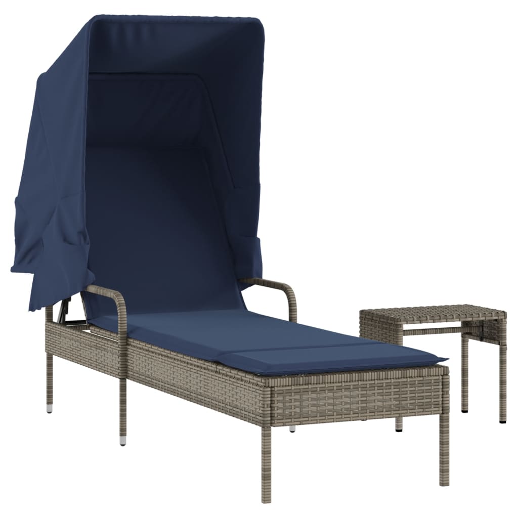 liggestol med baldakin og bord grå polyrattan