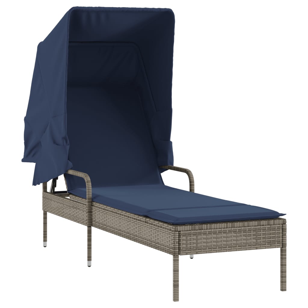 liggestol med baldakin og bord grå polyrattan
