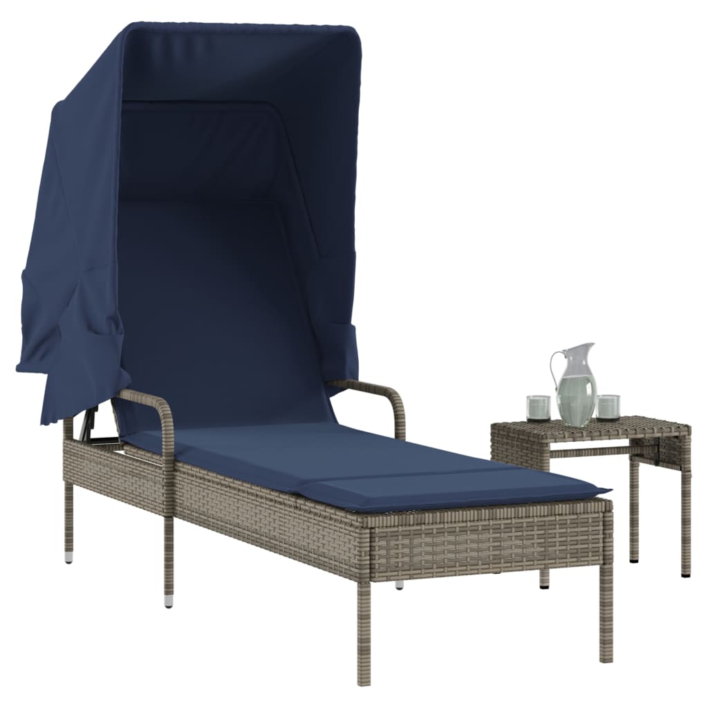 liggestol med baldakin og bord grå polyrattan