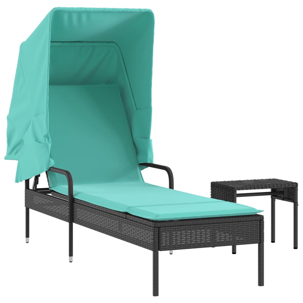liggestol med baldakin og bord sort polyrattan