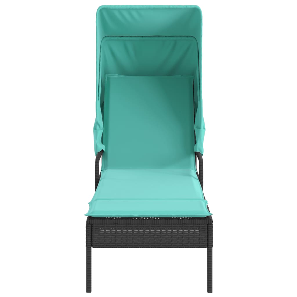 liggestol med baldakin og bord sort polyrattan