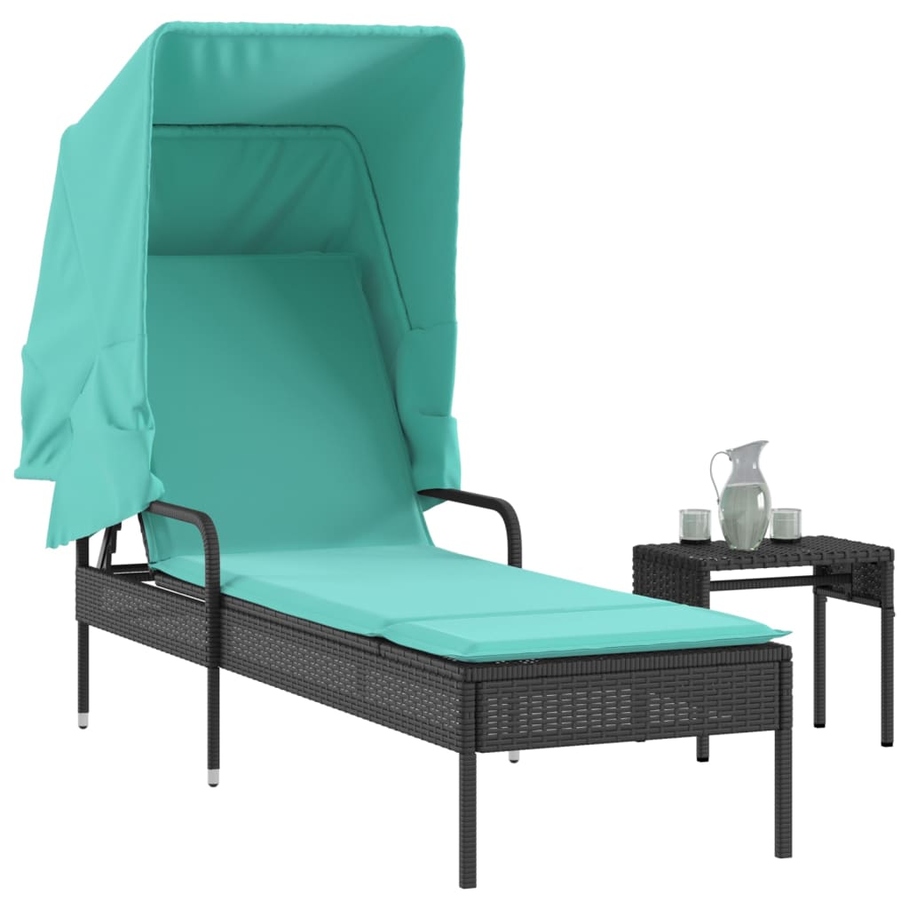 liggestol med baldakin og bord sort polyrattan