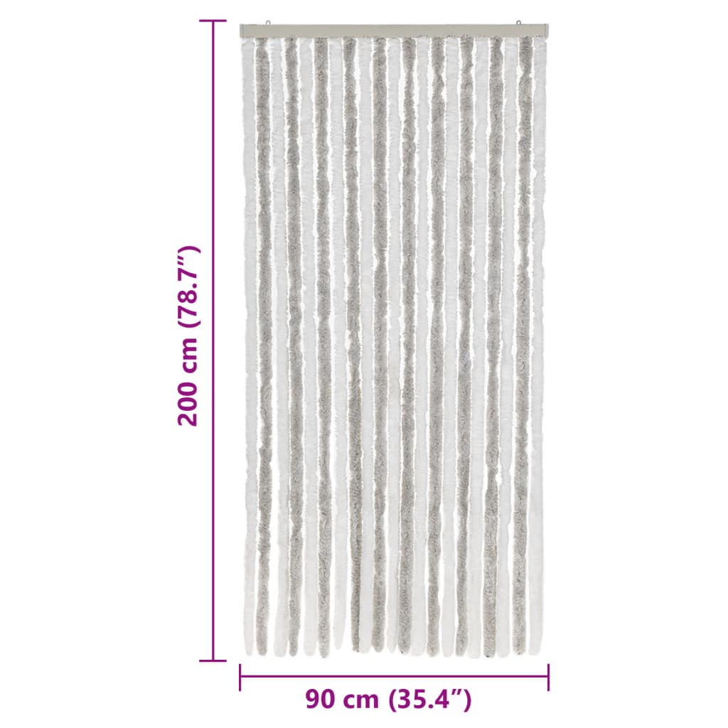 flueforhæng 90x200 cm chenille lysegrå og hvid