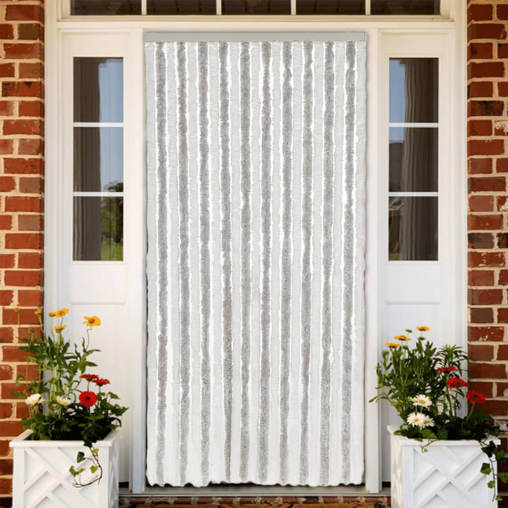flueforhæng 90x220 cm chenille lysegrå og hvid