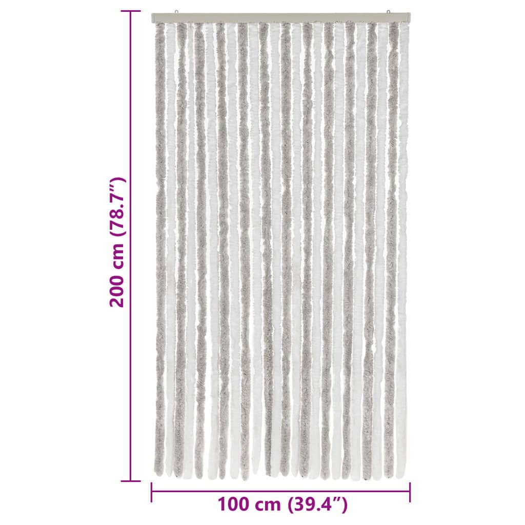 flueforhæng 100x200 cm chenille lysegrå og hvid
