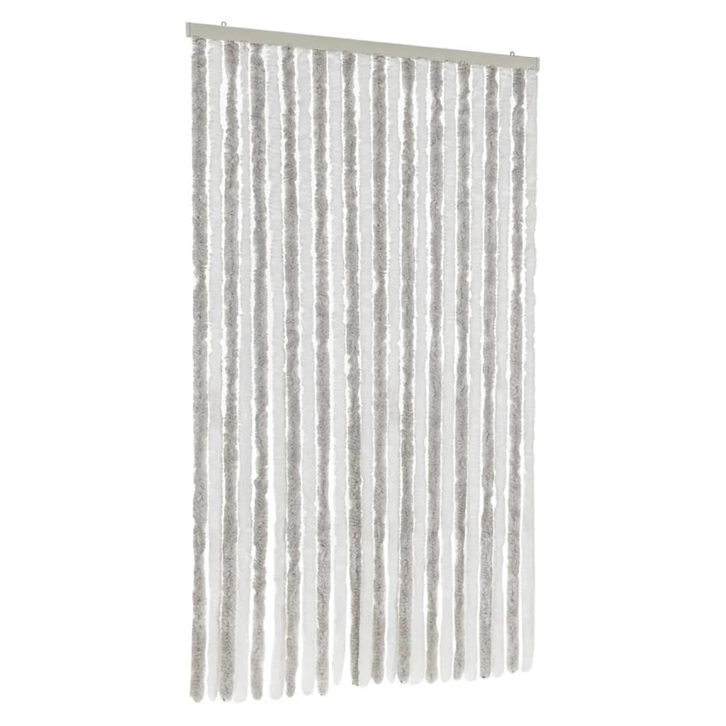 flueforhæng 100x220 cm chenille lysegrå og hvid
