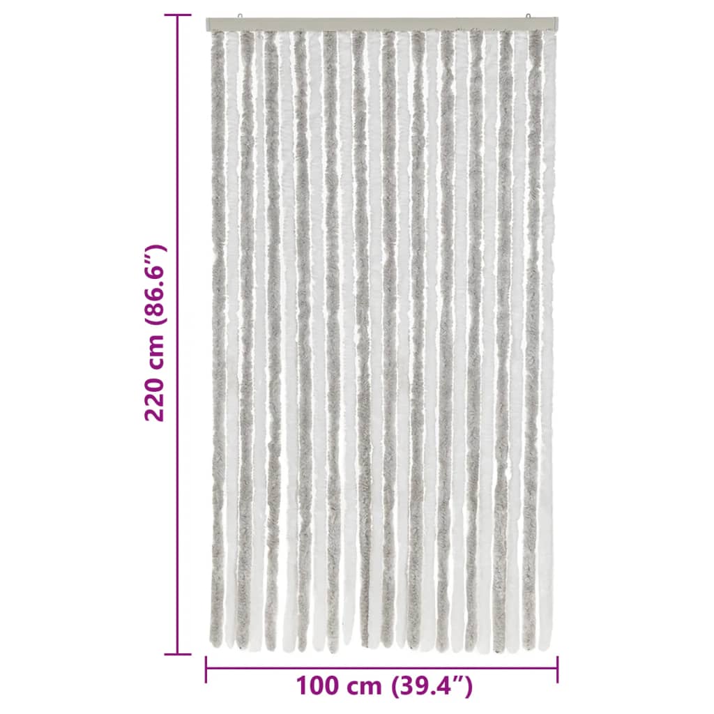 flueforhæng 100x220 cm chenille lysegrå og hvid