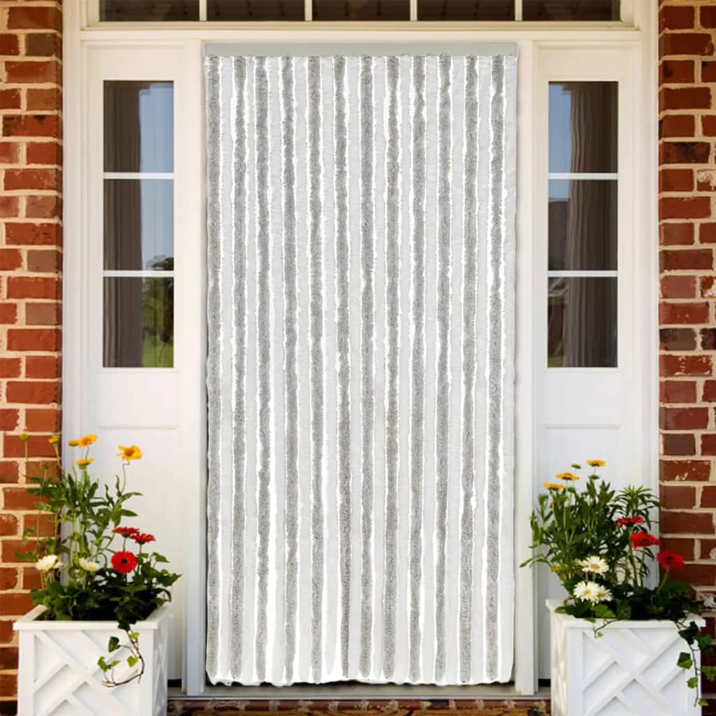 flueforhæng 100x230 cm chenille lysegrå og hvid