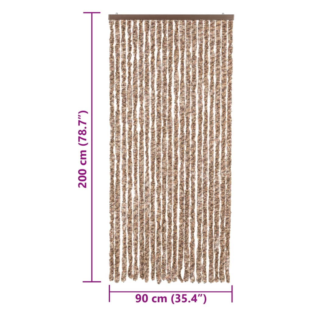 flueforhæng 90x200 cm chenille beige og mørkebrun