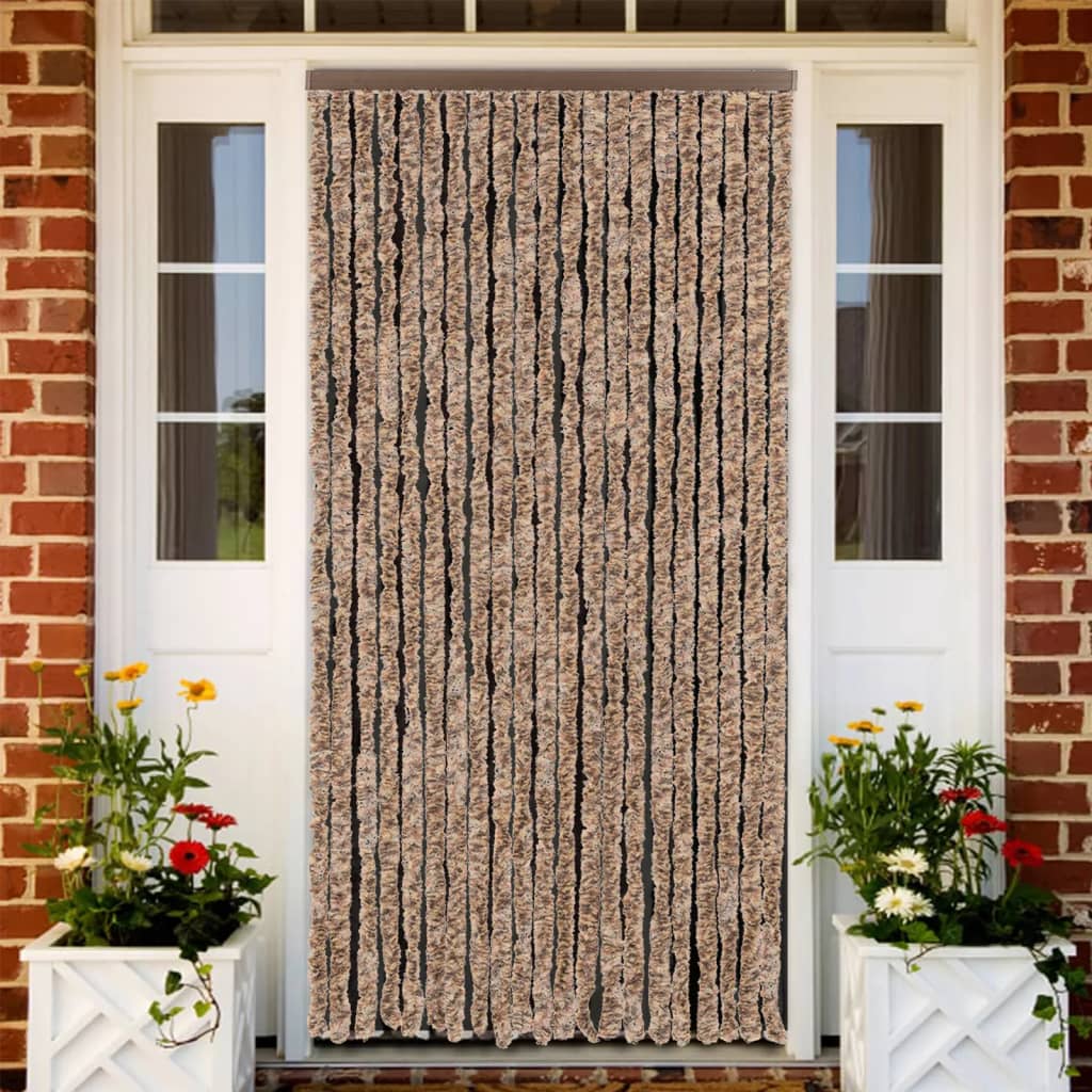 flueforhæng 90x200 cm chenille beige og mørkebrun