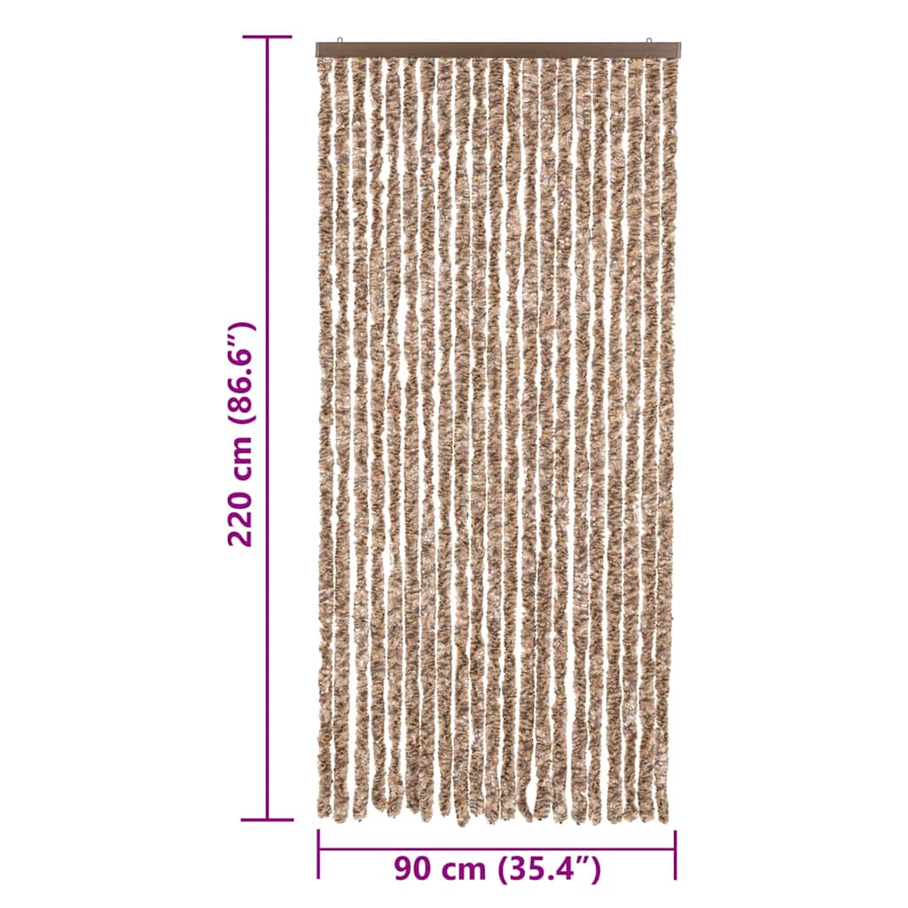 flueforhæng 90x220 cm chenille beige og mørkebrun