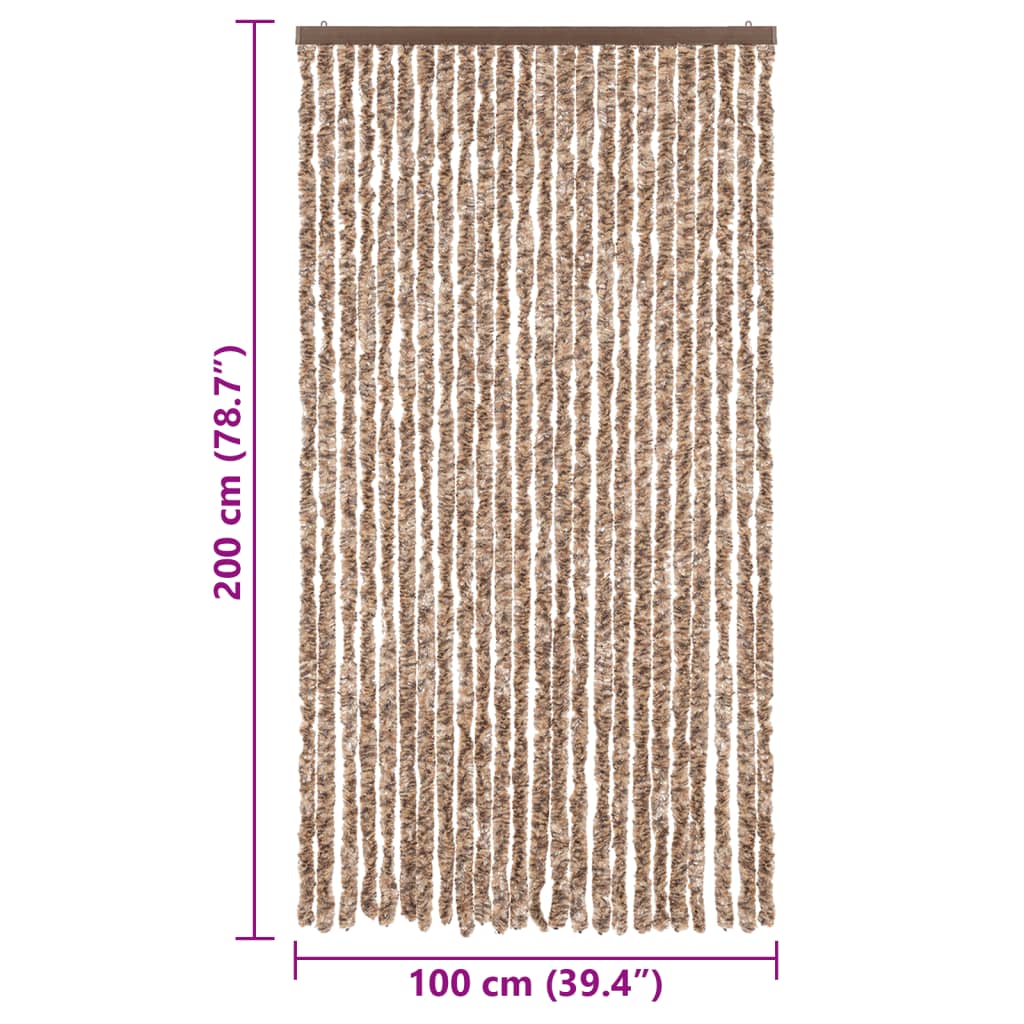 flueforhæng 100x200 cm chenille beige og mørkebrun