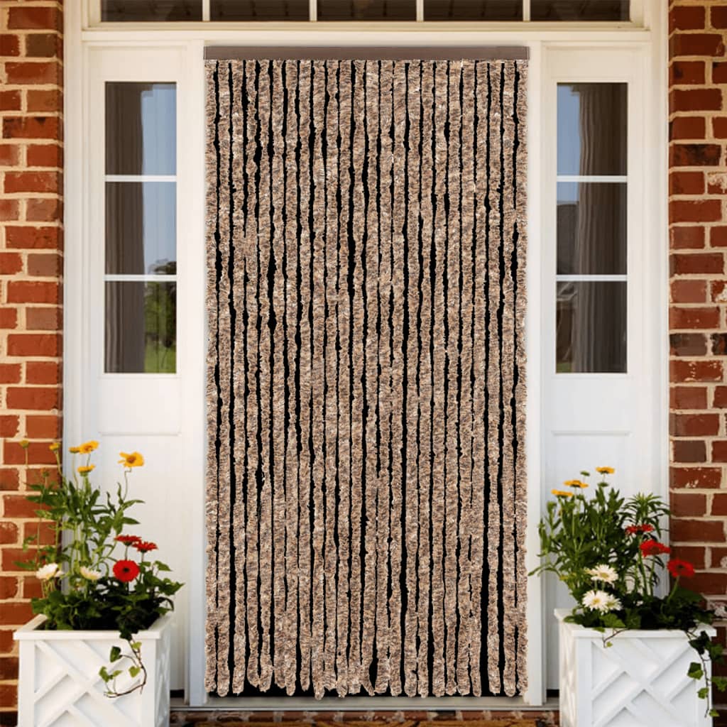flueforhæng 100x200 cm chenille beige og mørkebrun