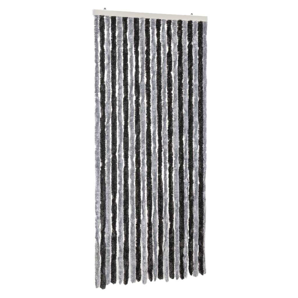 flueforhæng 90x200 cm chenille grå og sort