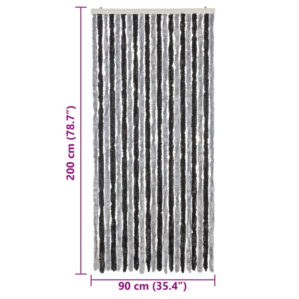 flueforhæng 90x200 cm chenille grå og sort