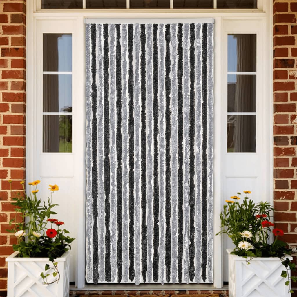 flueforhæng 90x220 cm chenille grå og sort