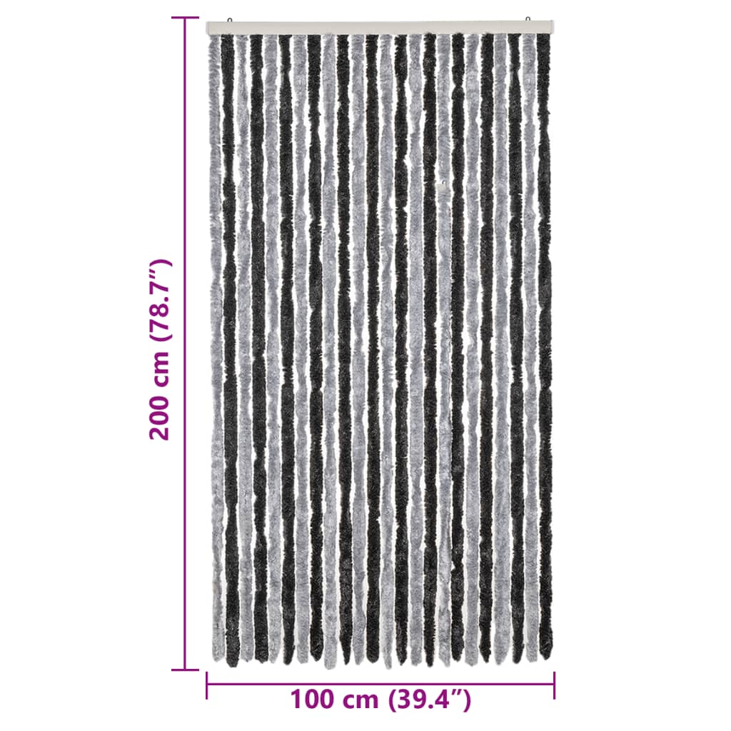 flueforhæng 100x200 cm chenille grå og sort