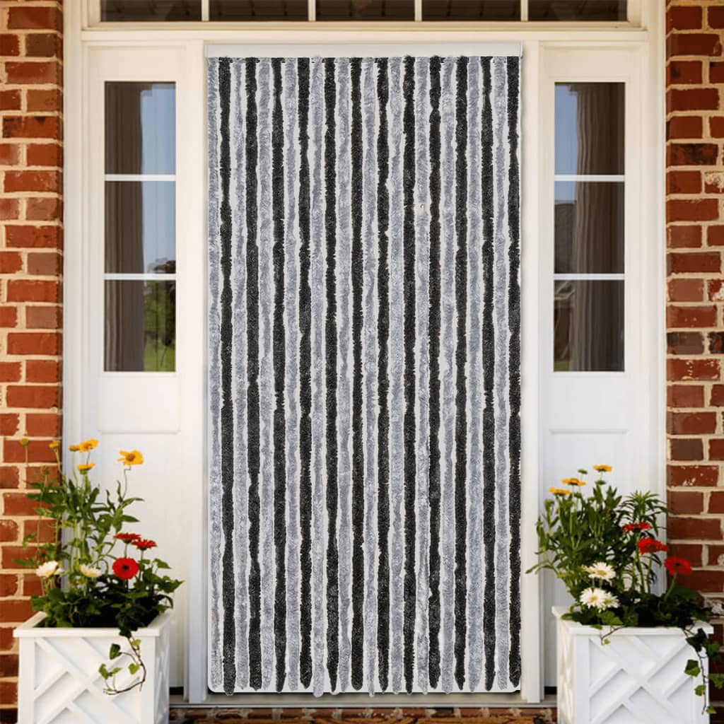 flueforhæng 100x220 cm chenille grå og sort