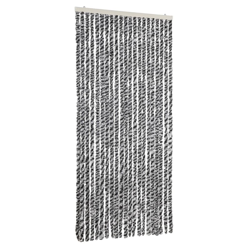 flueforhæng 90x220 cm chenille grå + sort og hvid