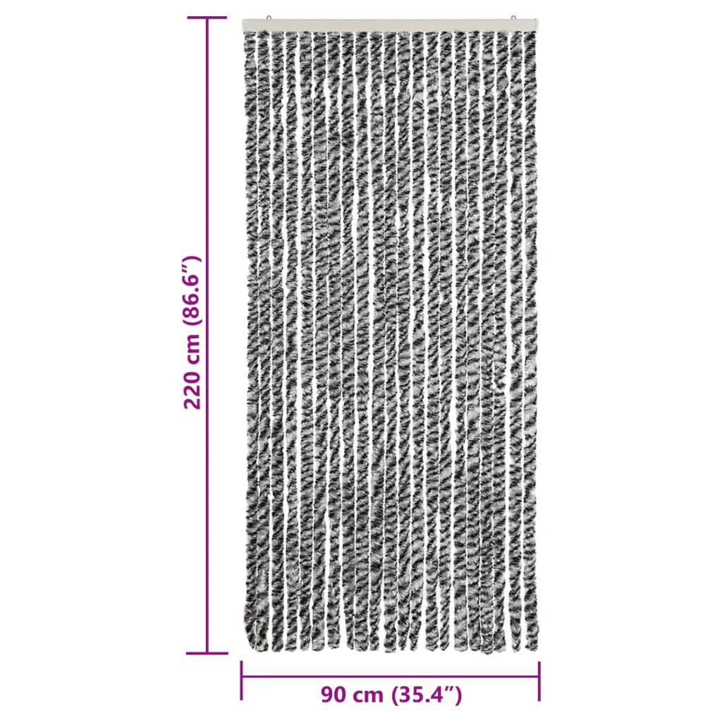 flueforhæng 90x220 cm chenille grå + sort og hvid