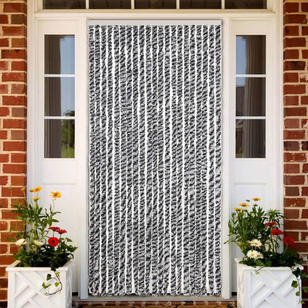 flueforhæng 90x220 cm chenille grå + sort og hvid