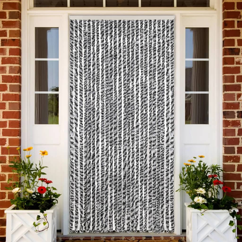 flueforhæng 100x220 cm chenille grå + sort og hvid
