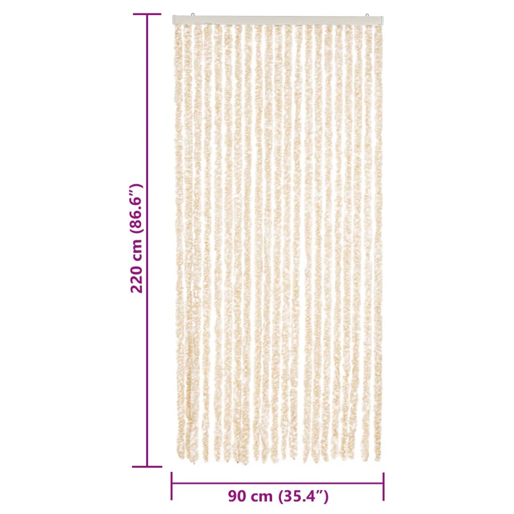 flueforhæng 90x220 cm chenille beige og hvid