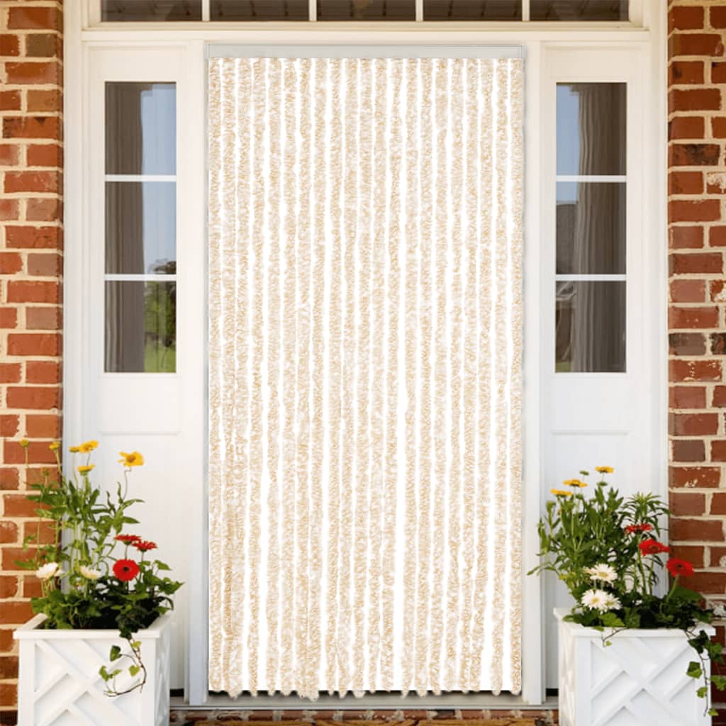 flueforhæng 90x220 cm chenille beige og hvid