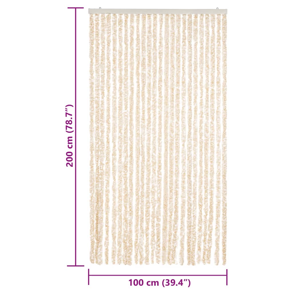 flueforhæng 100x200 cm chenille beige og hvid
