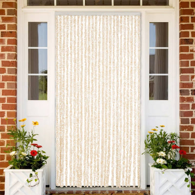 flueforhæng 100x200 cm chenille beige og hvid