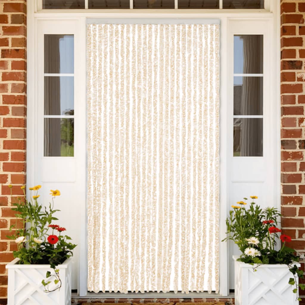 flueforhæng 100x220 cm chenille beige og hvid