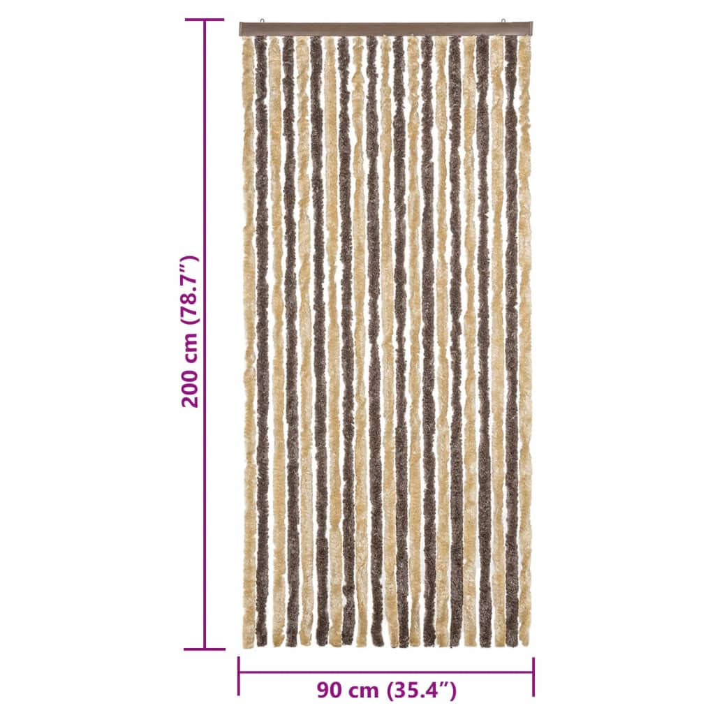 flueforhæng 90x200 cm chenille mørkebrun og beige