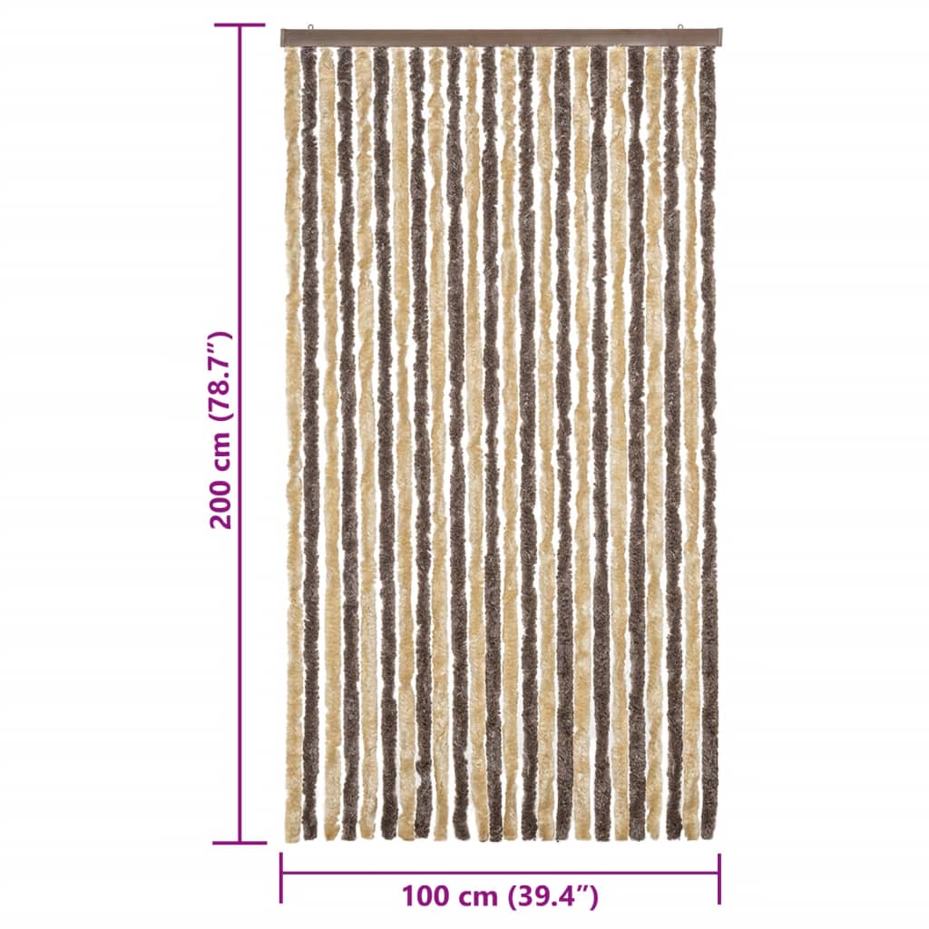 flueforhæng 100x200 cm chenille mørkebrun og beige