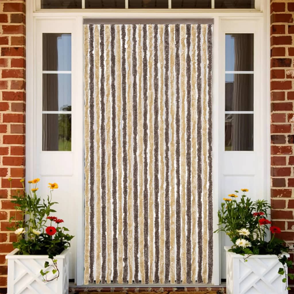 flueforhæng 100x200 cm chenille mørkebrun og beige