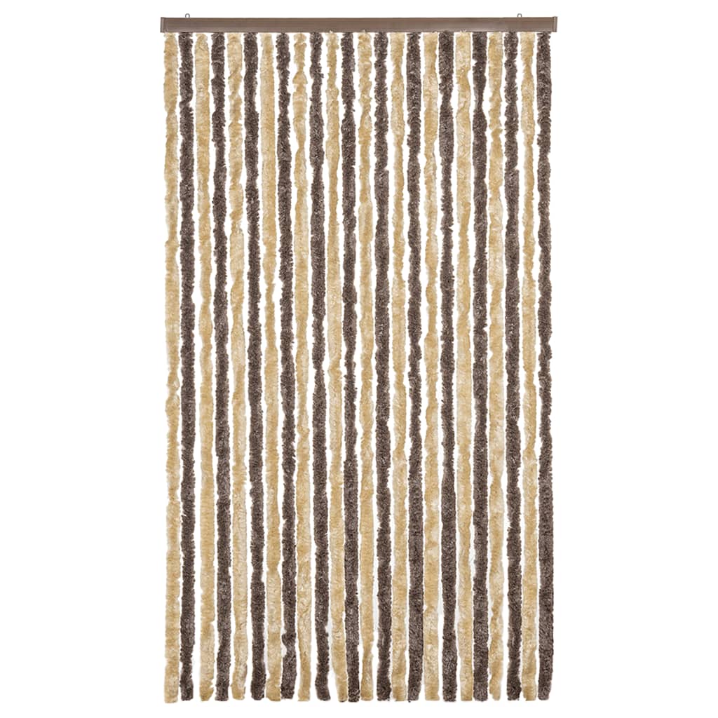 flueforhæng 100x220 cm chenille mørkebrun og beige