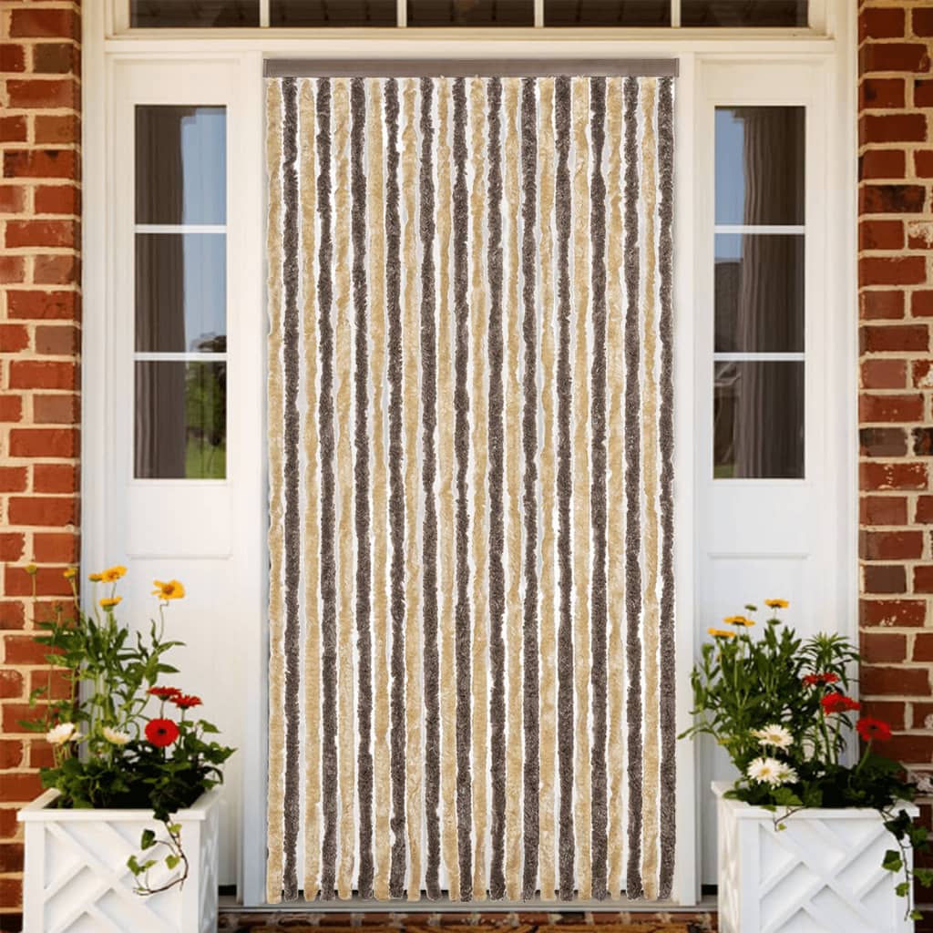 flueforhæng 100x230 cm chenille mørkebrun og beige