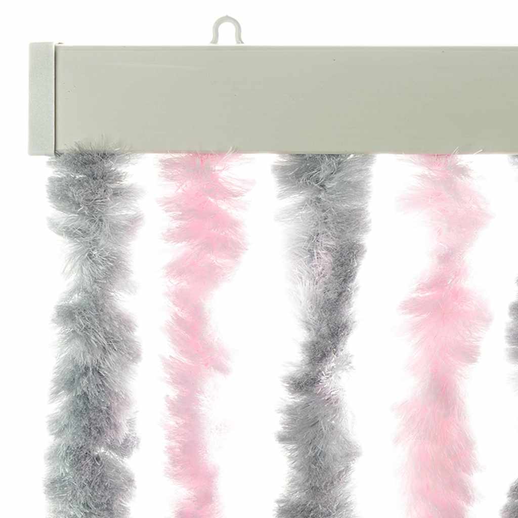 flueforhæng 56x185 cm chenille sølvgrå og lyserød