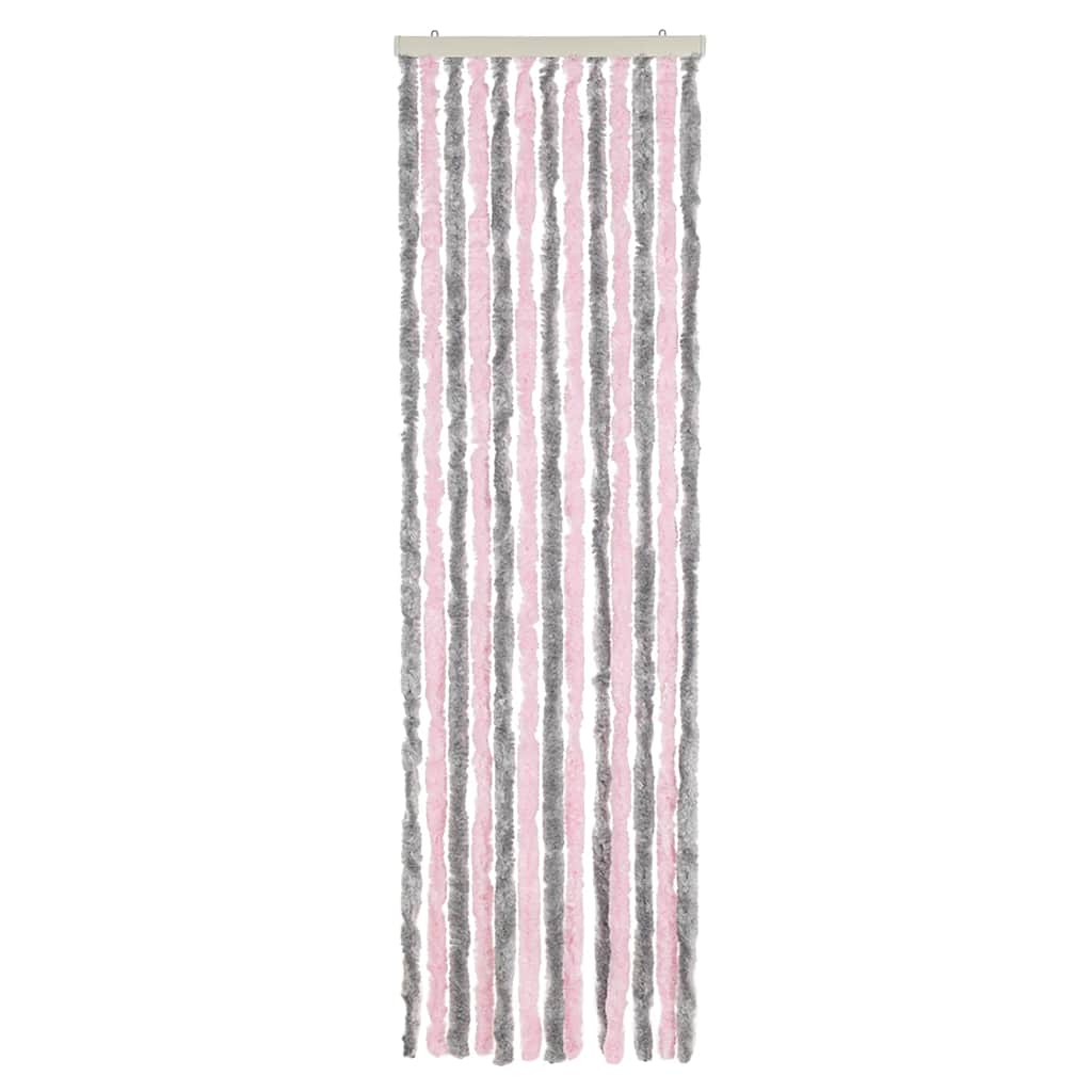 flueforhæng 56x200 cm chenille sølvgrå og lyserød