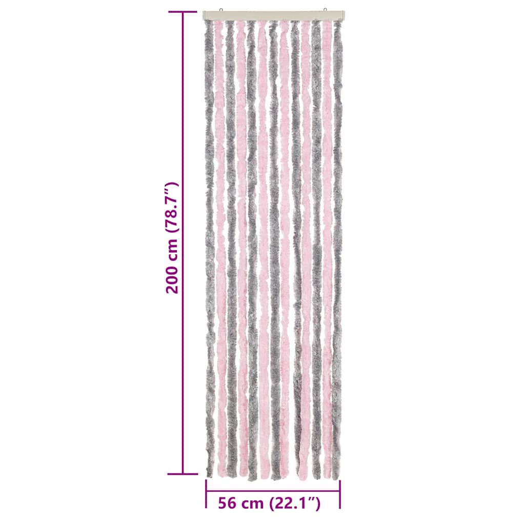 flueforhæng 56x200 cm chenille sølvgrå og lyserød