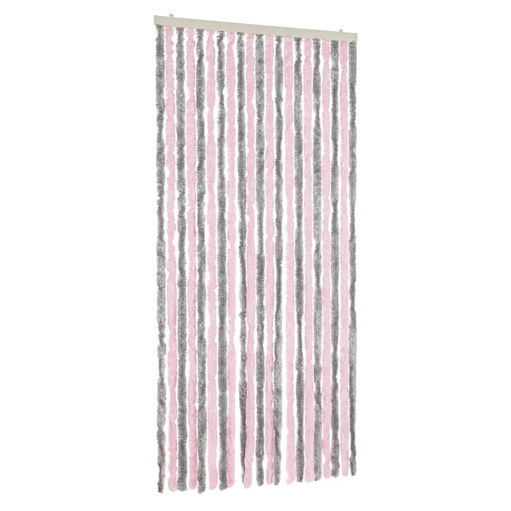 flueforhæng 90x200 cm chenille sølvgrå og lyserød