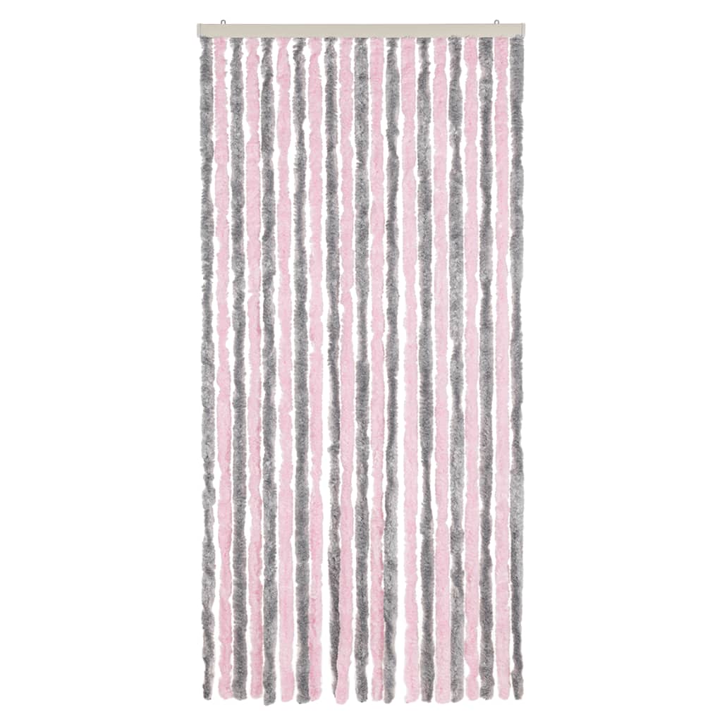 flueforhæng 90x200 cm chenille sølvgrå og lyserød