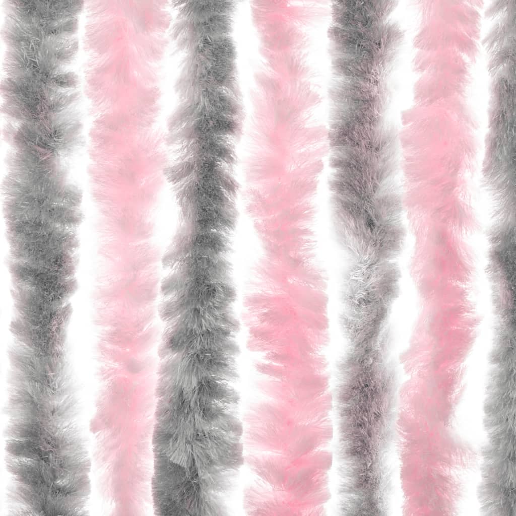flueforhæng 90x200 cm chenille sølvgrå og lyserød