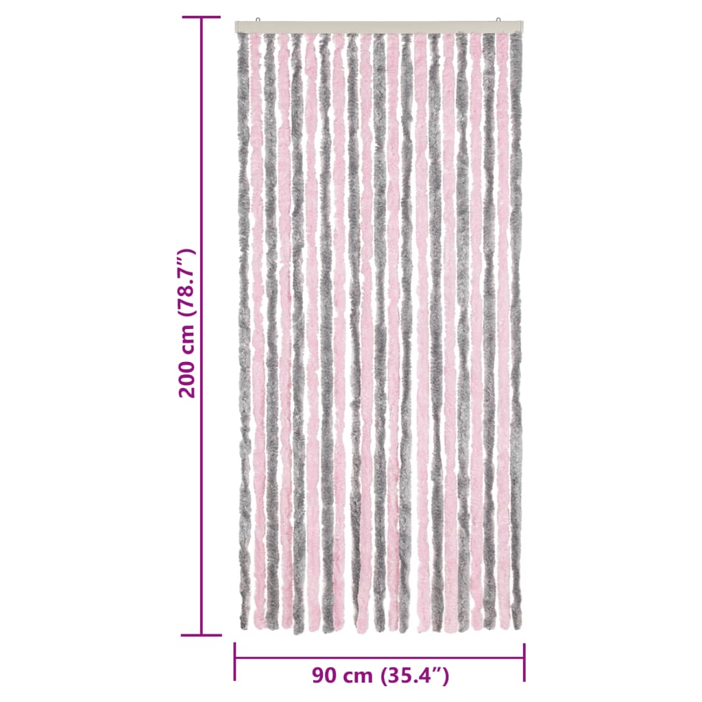 flueforhæng 90x200 cm chenille sølvgrå og lyserød