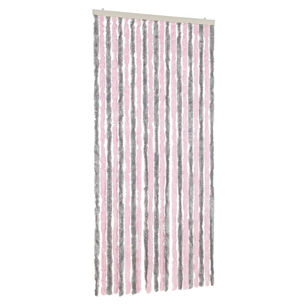 flueforhæng 90x220 cm chenille sølvgrå og lyserød