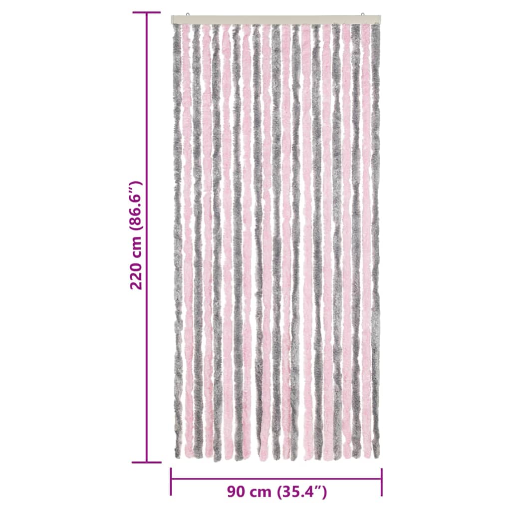 flueforhæng 90x220 cm chenille sølvgrå og lyserød