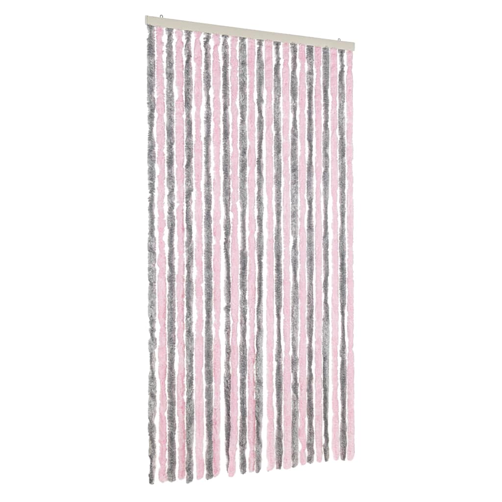 flueforhæng 100x200 cm chenille sølvgrå og lyserød